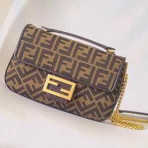 Fendi Brown and Gold Logo Shoulder Bag